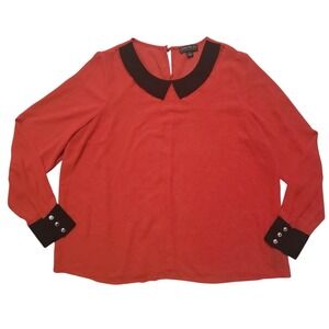 Forever 21 Plus 1X Red Black Collared Long Sleeve Top Blouse Shirt Dressy Career